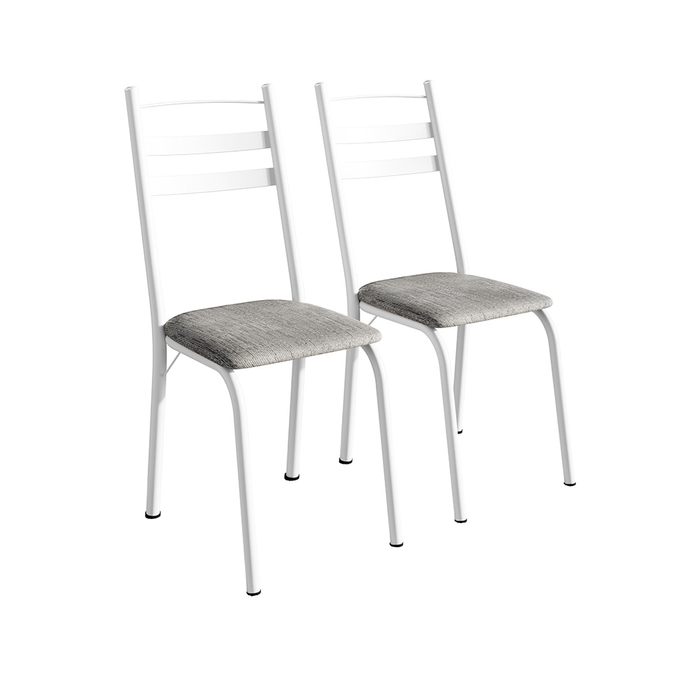 Conjunto de Mesa Quadrada com Tampo MDP e 4 Cadeiras Adriana Revestimento Sintético Grafiato e Branco