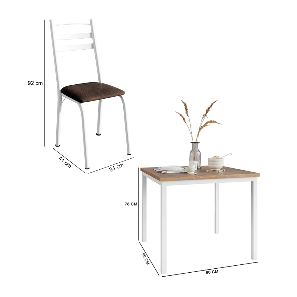 Conjunto de Mesa Quadrada com Tampo MDP e 4 Cadeiras Adriana Revestimento Sintético Imbuia e Branco