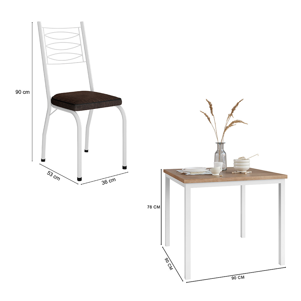 Conjunto de Mesa Quadrada com Tampo MDP e 4 Cadeiras Adriana Revestimento Sintético Marrom e Branco