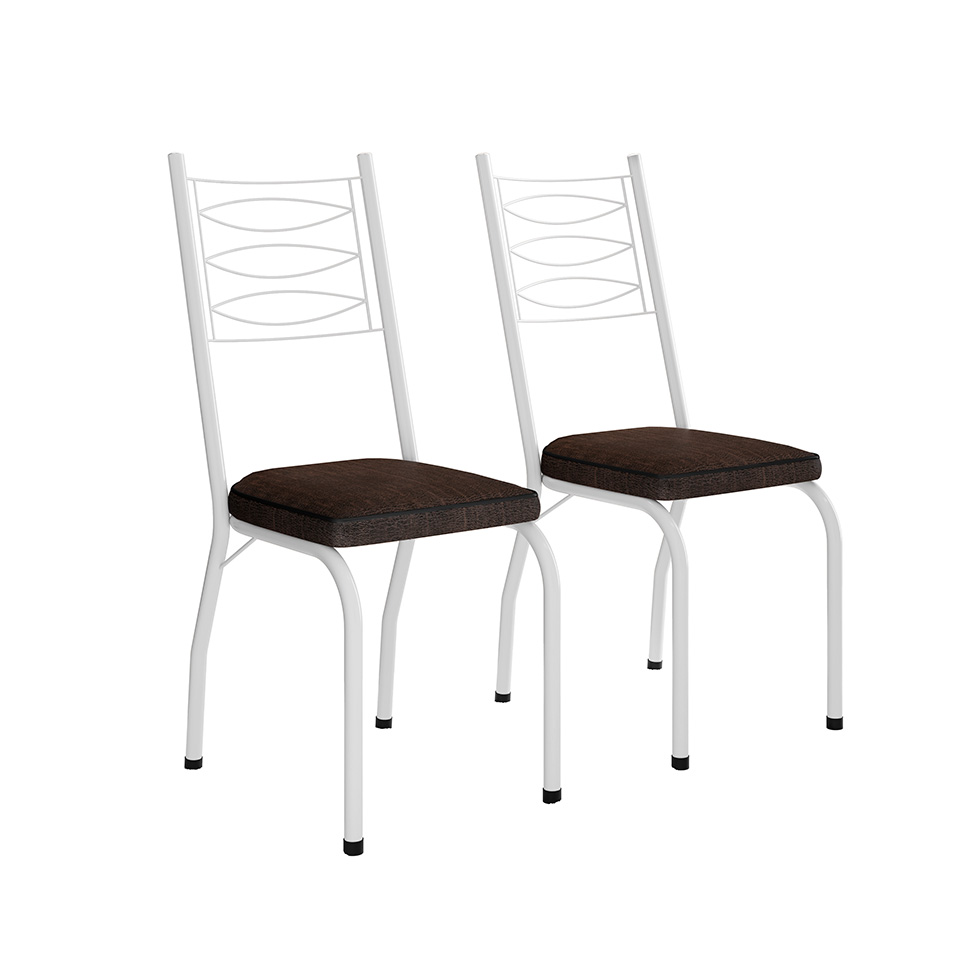 Conjunto de Mesa Quadrada com Tampo MDP e 4 Cadeiras Adriana Revestimento Sintético Marrom e Branco