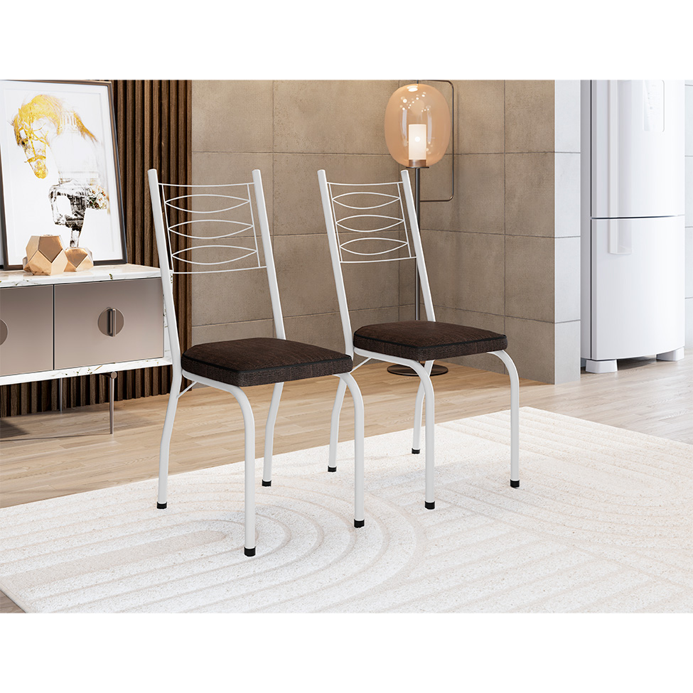 Conjunto de Mesa Quadrada com Tampo MDP e 4 Cadeiras Adriana Revestimento Sintético Marrom e Branco