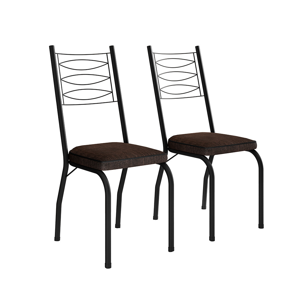 Conjunto de Mesa Quadrada com Tampo MDP e 4 Cadeiras Adriana Revestimento Sintético Marrom e Preto