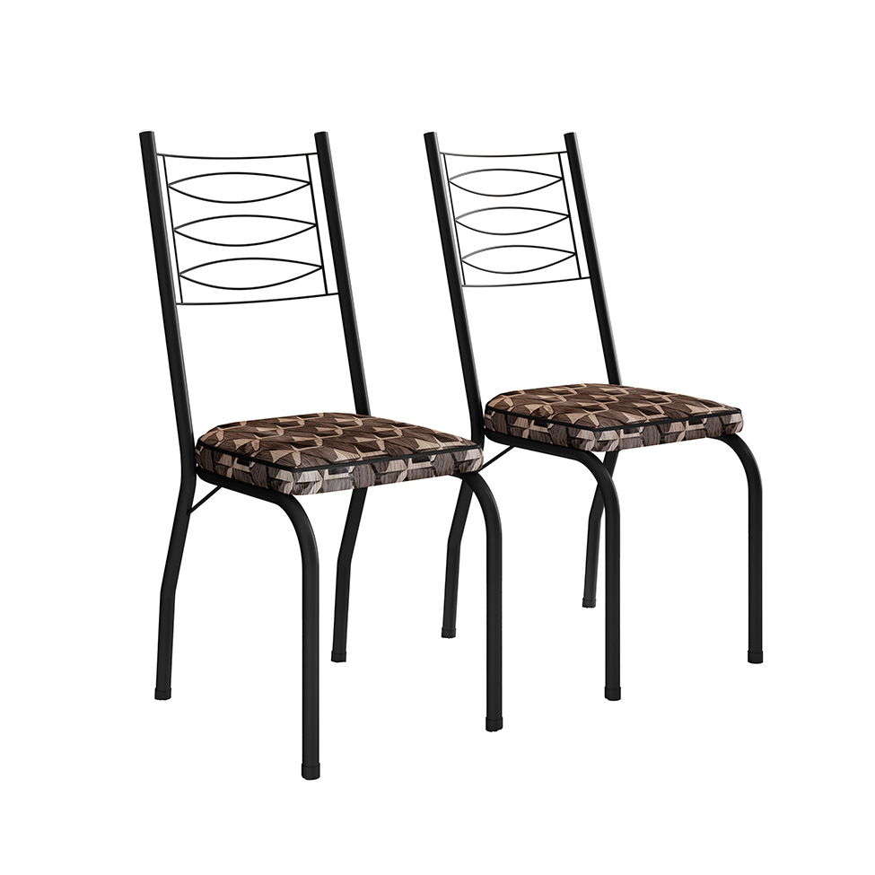 Conjunto de Mesa Quadrada com Tampo MDP e 4 Cadeiras Adriana Revestimento Sintético Mosaico Marrom e Preto