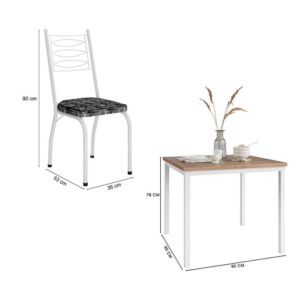Conjunto de Mesa Quadrada com Tampo MDP e 4 Cadeiras Adriana Revestimento Sintético Mosaico Silver e Branco