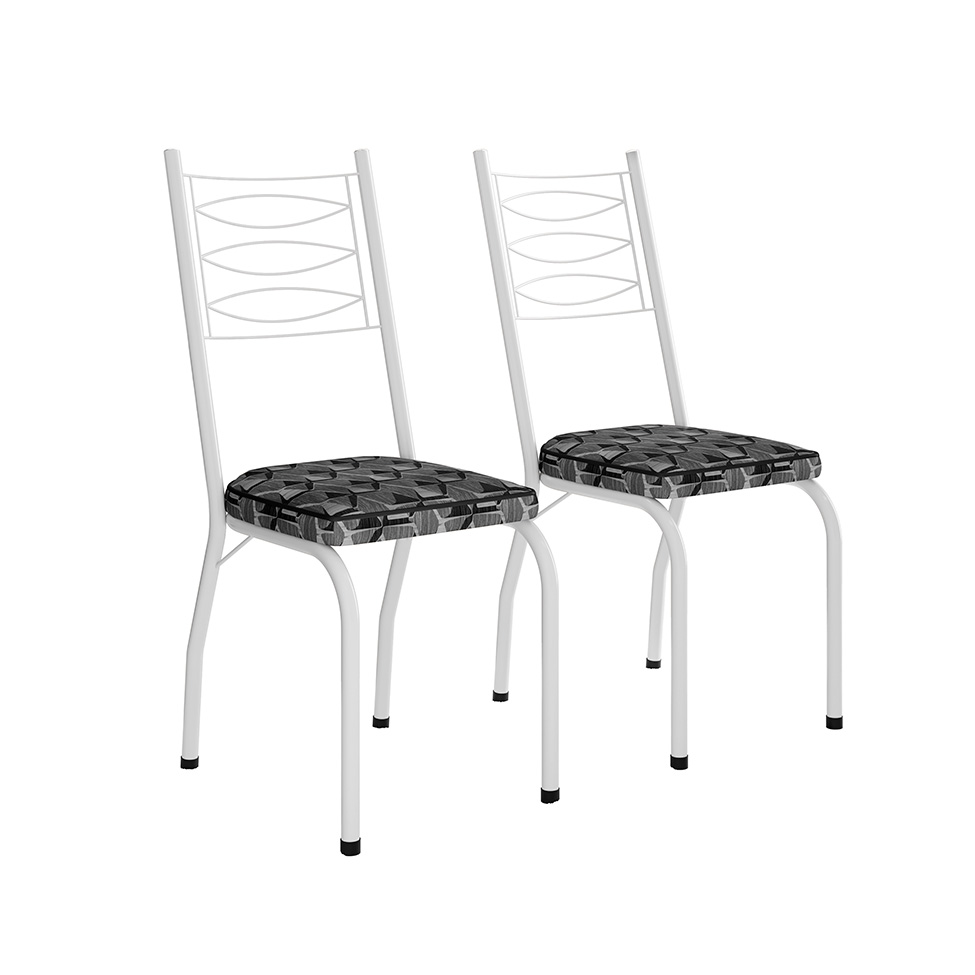 Conjunto de Mesa Quadrada com Tampo MDP e 4 Cadeiras Adriana Revestimento Sintético Mosaico Silver e Branco