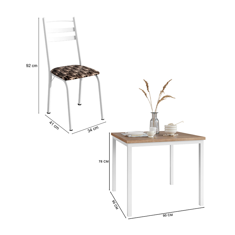 Conjunto de Mesa Quadrada com Tampo MDP e 4 Cadeiras Adriana Revestimento Sintético Palha e Branco