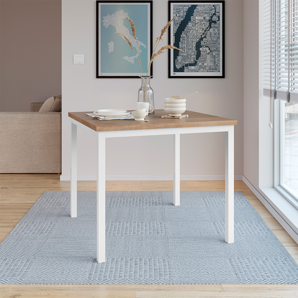 Conjunto de Mesa Quadrada com Tampo MDP e 4 Cadeiras Adriana Revestimento Sintético Palha e Branco