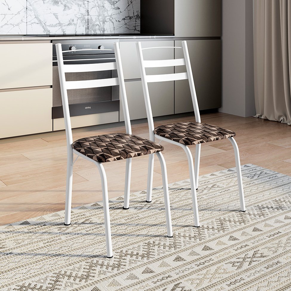 Conjunto de Mesa Quadrada com Tampo MDP e 4 Cadeiras Adriana Revestimento Sintético Palha e Branco