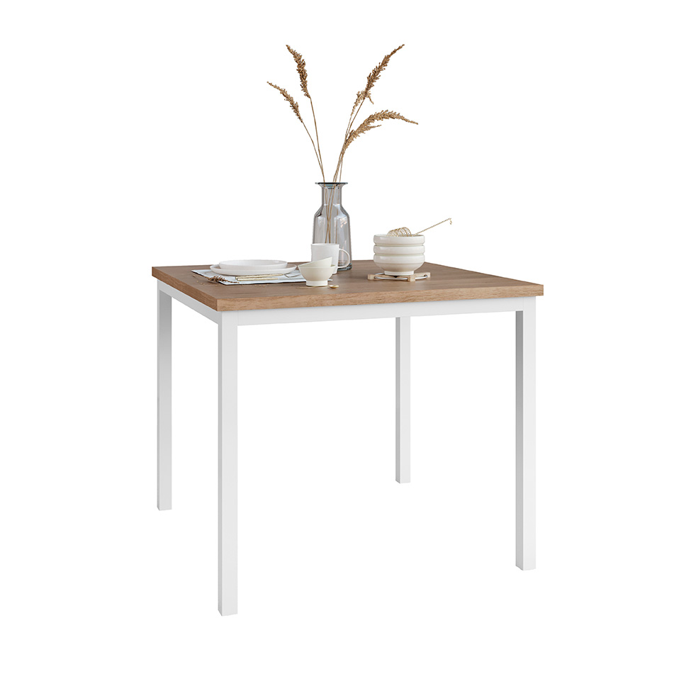 Conjunto de Mesa Quadrada com Tampo MDP e 4 Cadeiras Adriana Revestimento Sintético Palha e Branco