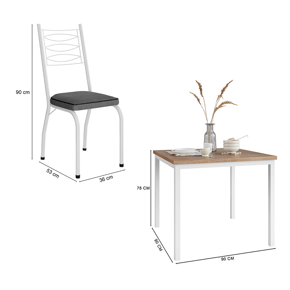 Conjunto de Mesa Quadrada com Tampo MDP e 4 Cadeiras Adriana Revestimento Sintético Platina e Branco