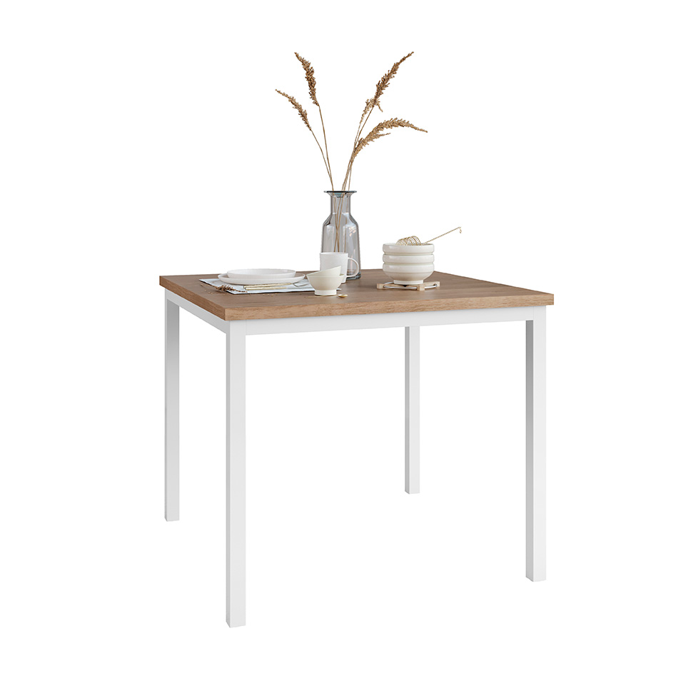 Conjunto de Mesa Quadrada com Tampo MDP e 4 Cadeiras Adriana Revestimento Sintético Platina e Branco