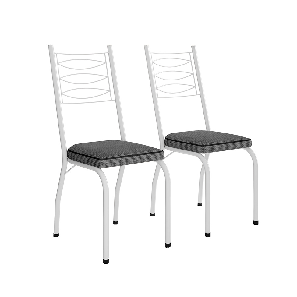 Conjunto de Mesa Quadrada com Tampo MDP e 4 Cadeiras Adriana Revestimento Sintético Platina e Branco