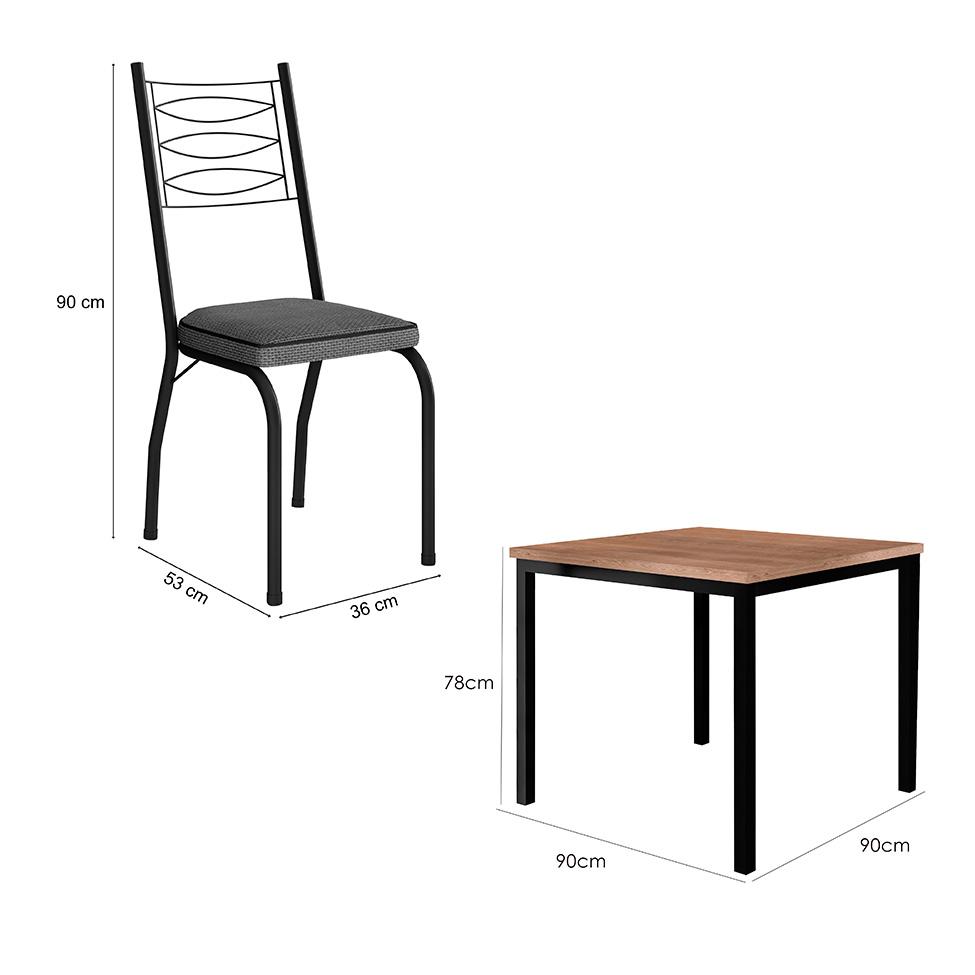 Conjunto de Mesa Quadrada com Tampo MDP e 4 Cadeiras Adriana Revestimento Sintético Platina e Preto