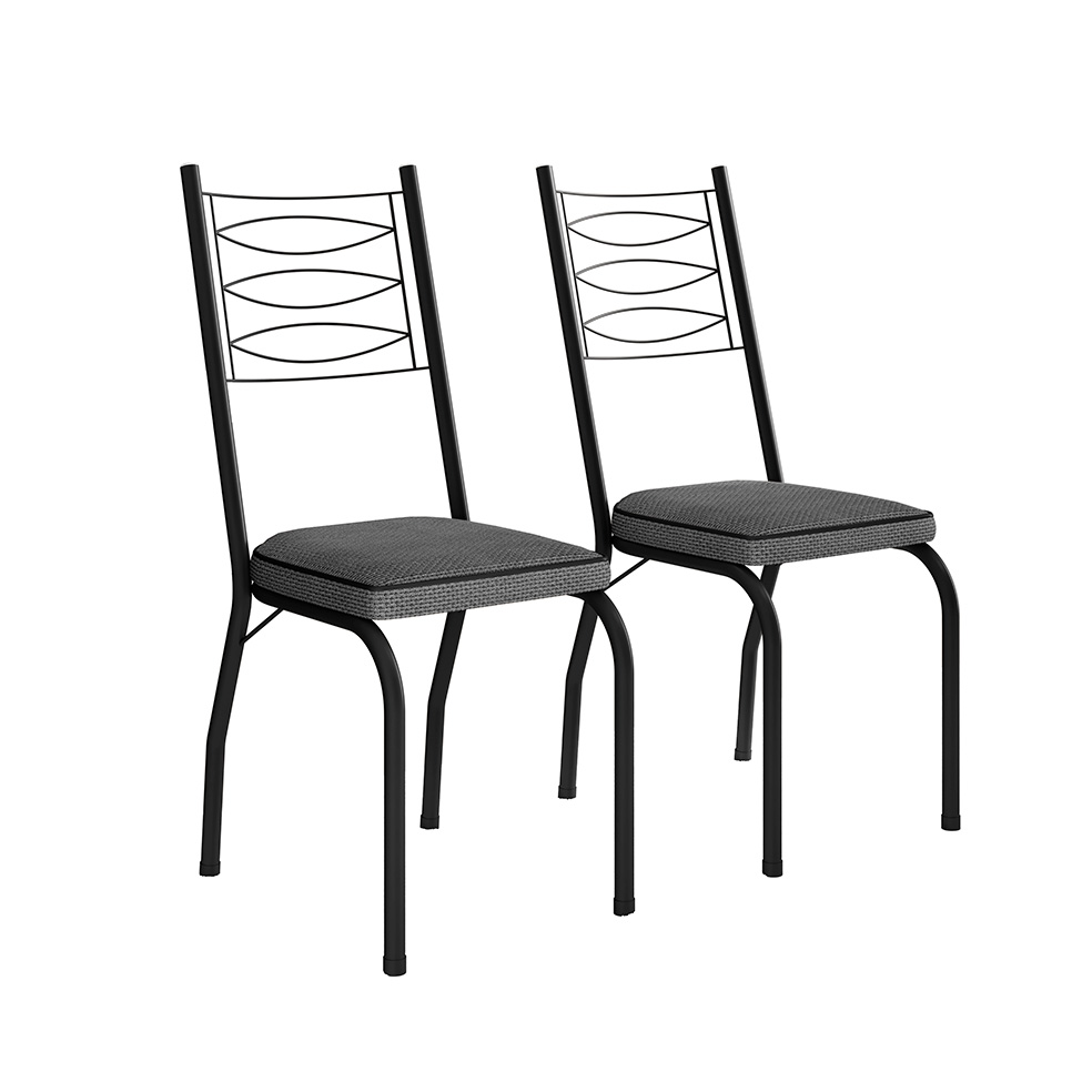 Conjunto de Mesa Quadrada com Tampo MDP e 4 Cadeiras Adriana Revestimento Sintético Platina e Preto
