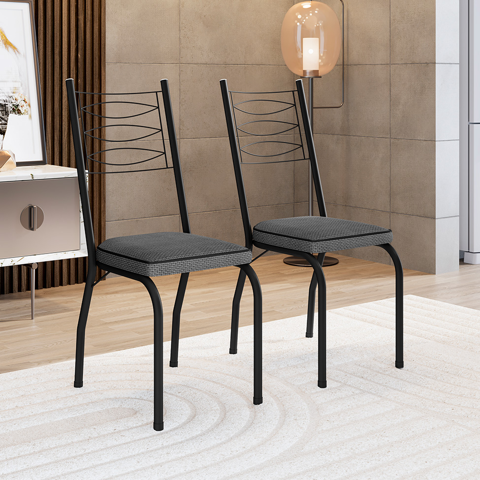 Conjunto de Mesa Quadrada com Tampo MDP e 4 Cadeiras Adriana Revestimento Sintético Platina e Preto