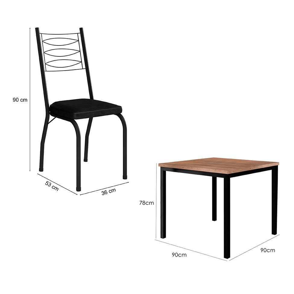 Conjunto de Mesa Quadrada com Tampo MDP e 4 Cadeiras Adriana Revestimento Sintético Preto