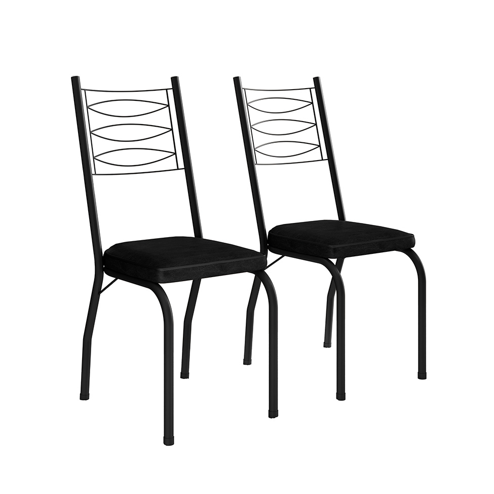 Conjunto de Mesa Quadrada com Tampo MDP e 4 Cadeiras Adriana Revestimento Sintético Preto