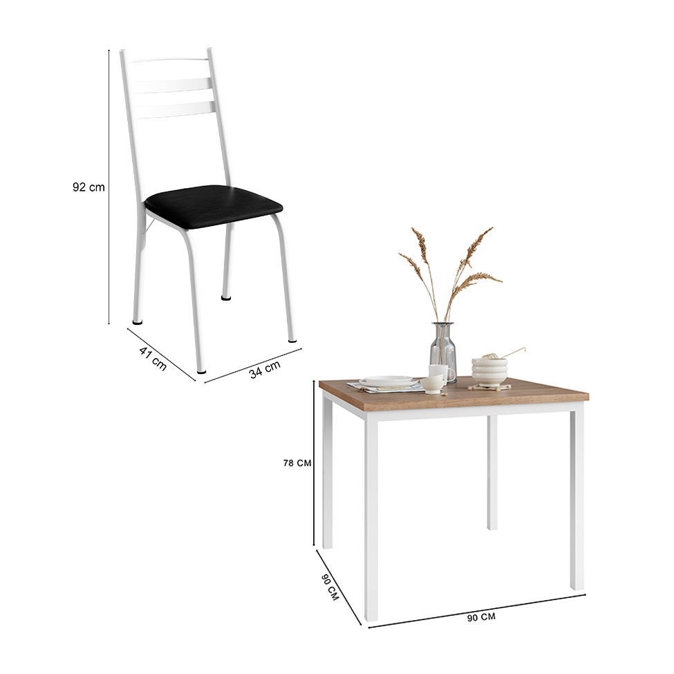 Conjunto de Mesa Quadrada com Tampo MDP e 4 Cadeiras Adriana Revestimento Sintético Preto e Branco II
