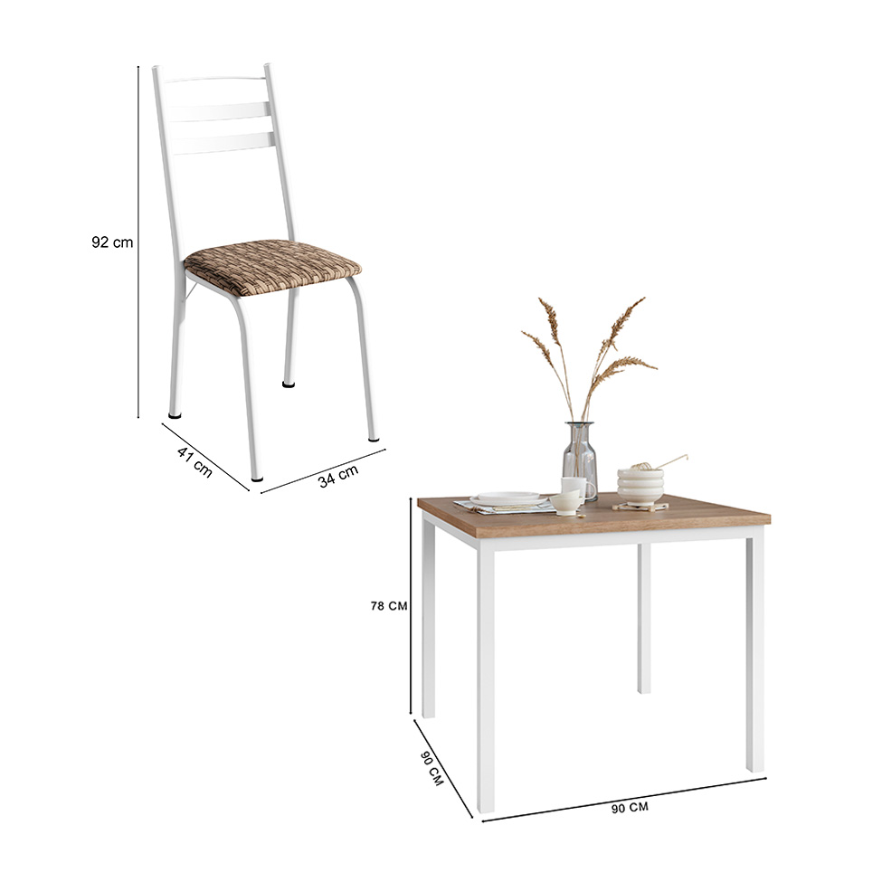 Conjunto de Mesa Quadrada com Tampo MDP e 4 Cadeiras Adriana Revestimento Sintético Rattan e Branco