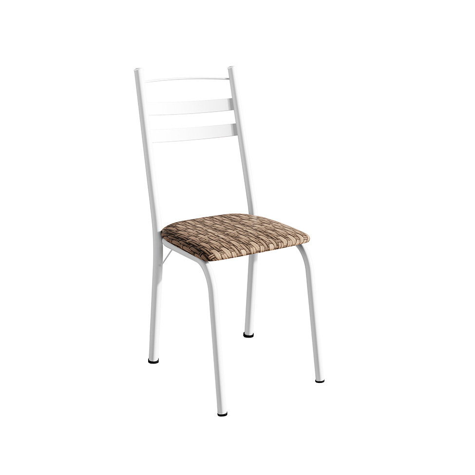 Conjunto de Mesa Quadrada com Tampo MDP e 4 Cadeiras Adriana Revestimento Sintético Rattan e Branco