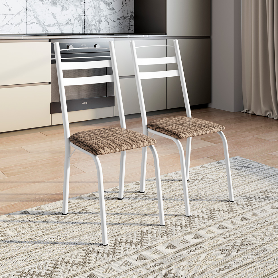 Conjunto de Mesa Quadrada com Tampo MDP e 4 Cadeiras Adriana Revestimento Sintético Rattan e Branco