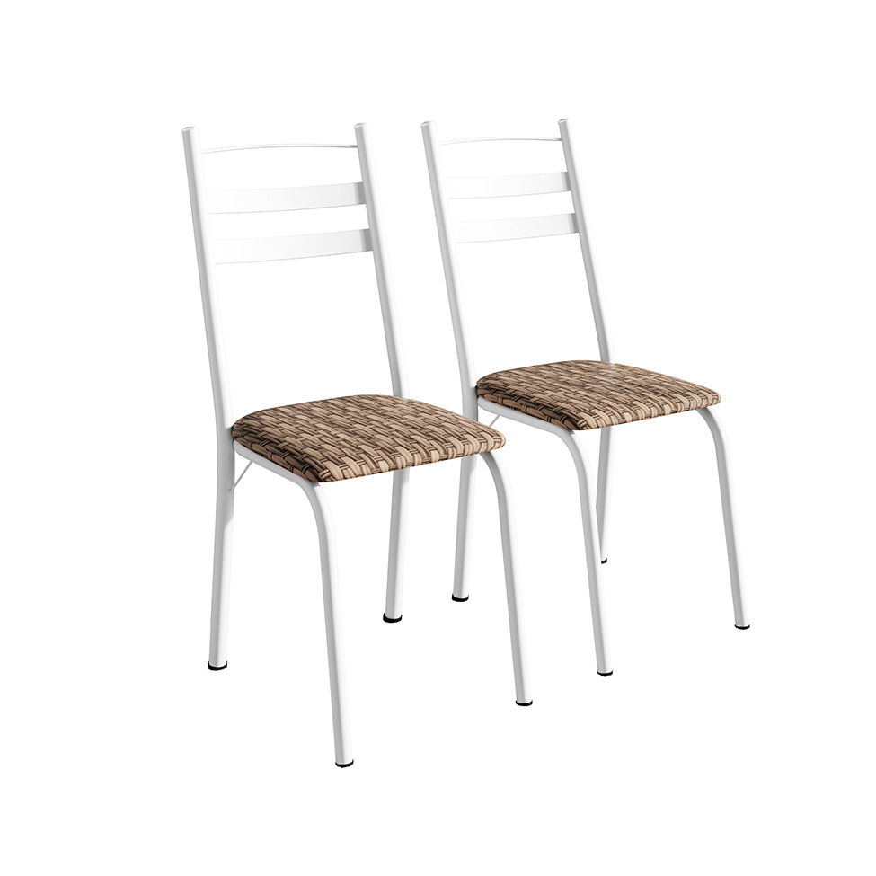 Conjunto de Mesa Quadrada com Tampo MDP e 4 Cadeiras Adriana Revestimento Sintético Rattan e Branco