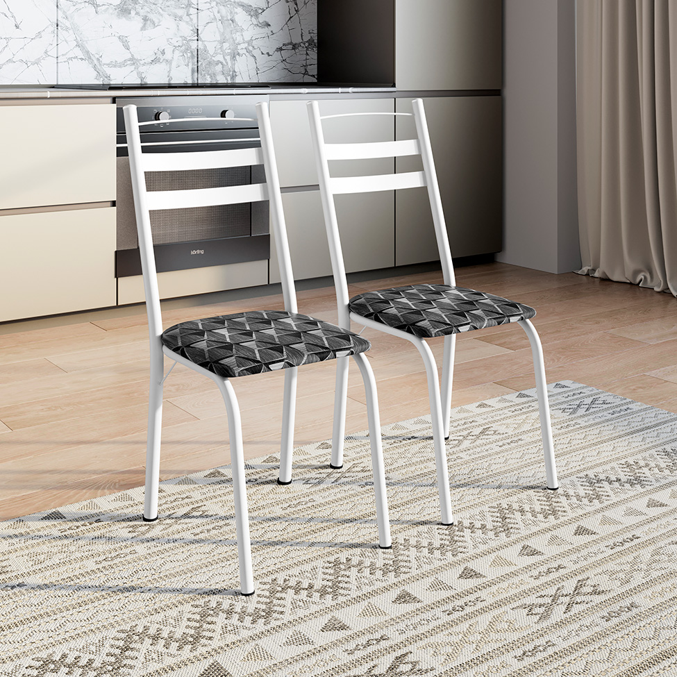 Conjunto de Mesa Quadrada com Tampo MDP e 4 Cadeiras Adriana Revestimento Sintético Silver e Branco