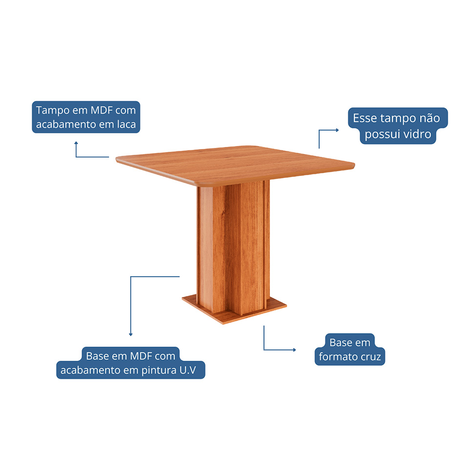 Conjunto de Mesa Quadrada com Tampo de MDF Cinamomo Sophia e 4 Cadeiras Maia Suede Gengibre