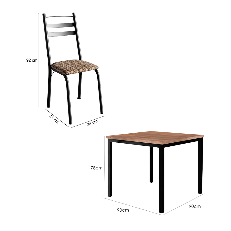 Conjunto de Mesa Quadrada com Tampo de MDP Amadeirado e 4 Cadeiras Adriana Revestimento Sintético Bege e Preto