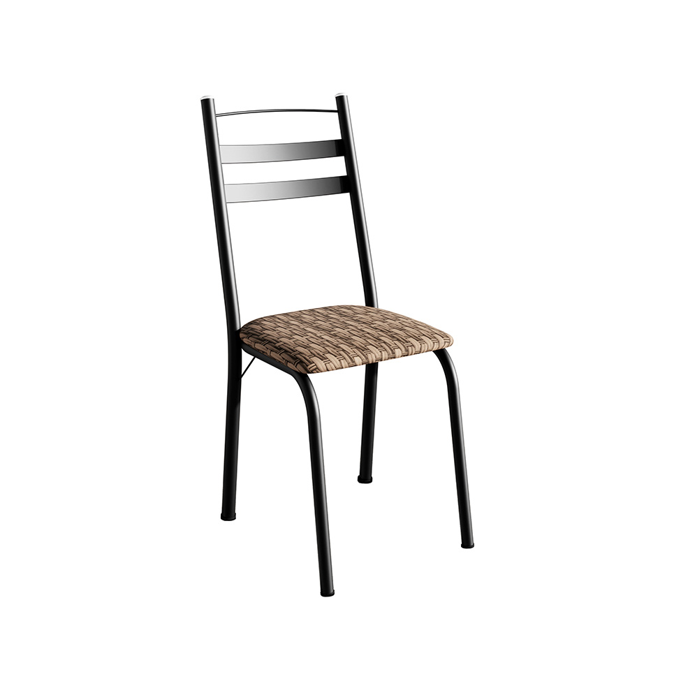 Conjunto de Mesa Quadrada com Tampo de MDP Amadeirado e 4 Cadeiras Adriana Revestimento Sintético Bege e Preto