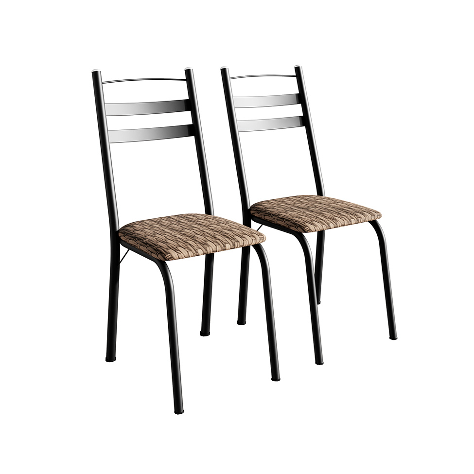 Conjunto de Mesa Quadrada com Tampo de MDP Amadeirado e 4 Cadeiras Adriana Revestimento Sintético Bege e Preto
