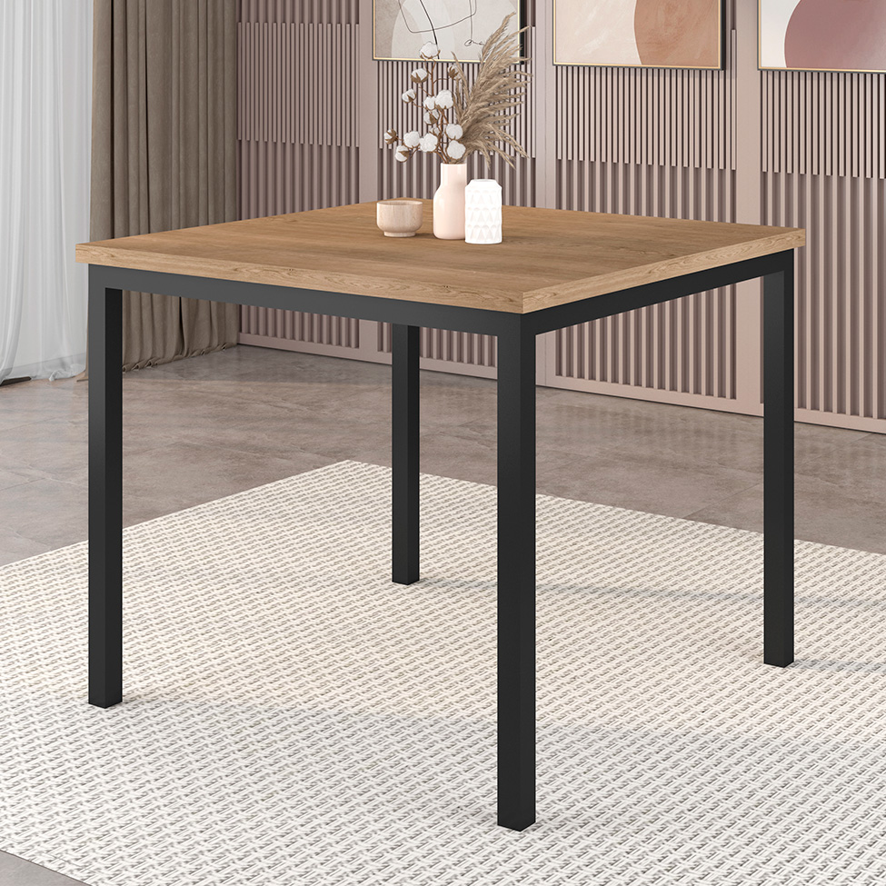 Conjunto de Mesa Quadrada com Tampo de MDP Amadeirado e 4 Cadeiras Adriana Revestimento Sintético Cacau e Preto