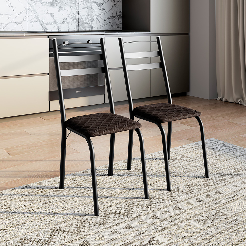 Conjunto de Mesa Quadrada com Tampo de MDP Amadeirado e 4 Cadeiras Adriana Revestimento Sintético Cacau e Preto
