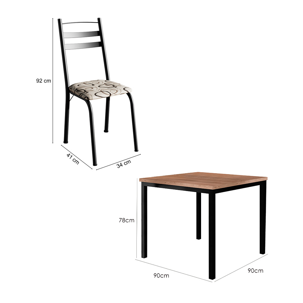 Conjunto de Mesa Quadrada com Tampo de MDP Amadeirado e 4 Cadeiras Adriana Revestimento Sintético Cedro e Preto