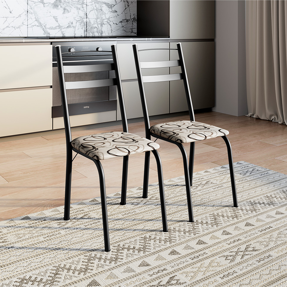 Conjunto de Mesa Quadrada com Tampo de MDP Amadeirado e 4 Cadeiras Adriana Revestimento Sintético Cedro e Preto