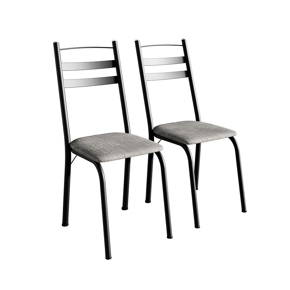 Conjunto de Mesa Quadrada com Tampo de MDP Amadeirado e 4 Cadeiras Adriana Revestimento Sintético Cinza Claro e Preto