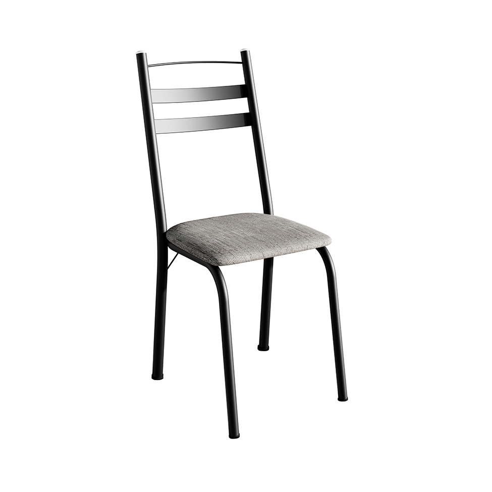 Conjunto de Mesa Quadrada com Tampo de MDP Amadeirado e 4 Cadeiras Adriana Revestimento Sintético Cinza Claro e Preto