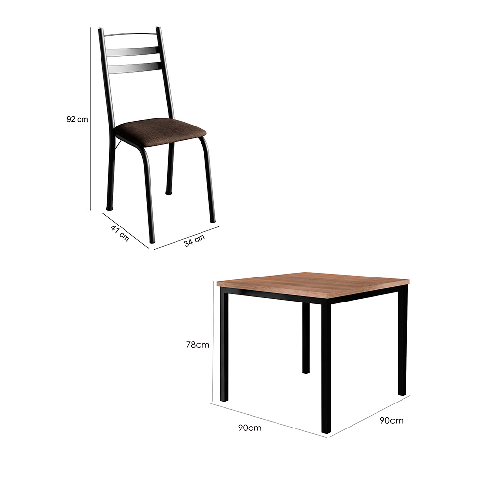 Conjunto de Mesa Quadrada com Tampo de MDP Amadeirado e 4 Cadeiras Adriana Revestimento Sintético Imbuia e Preto