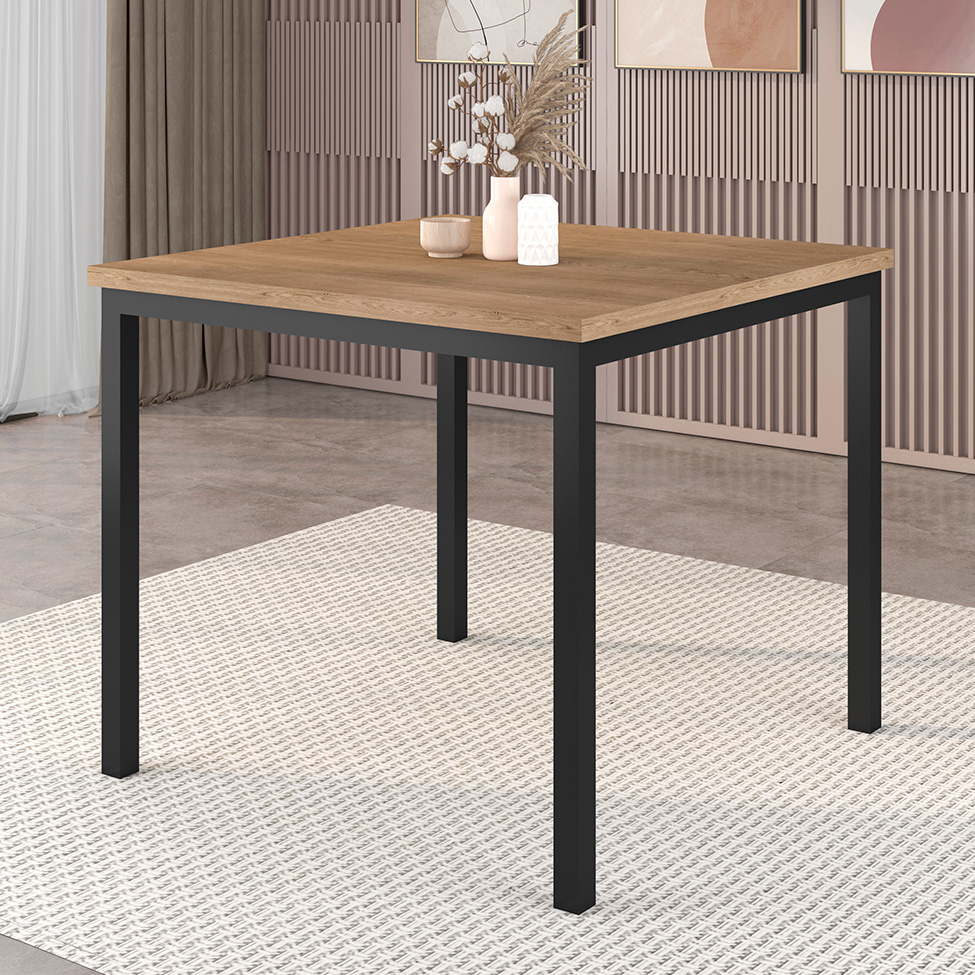 Conjunto de Mesa Quadrada com Tampo de MDP Amadeirado e 4 Cadeiras Adriana Revestimento Sintético Imbuia e Preto
