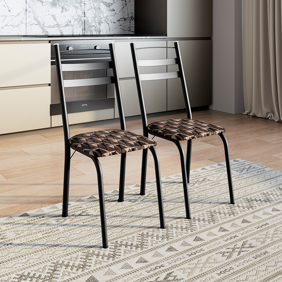 Conjunto de Mesa Quadrada com Tampo de MDP Amadeirado e 4 Cadeiras Adriana Revestimento Sintético Palha e Preto