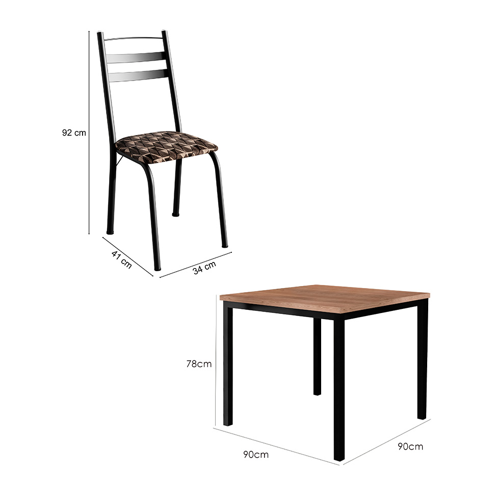 Conjunto de Mesa Quadrada com Tampo de MDP Amadeirado e 4 Cadeiras Adriana Revestimento Sintético Palha e Preto