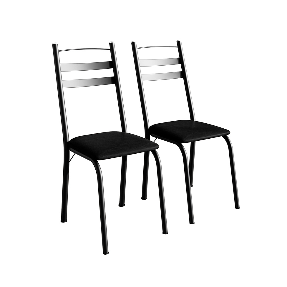 Conjunto de Mesa Quadrada com Tampo de MDP Amadeirado e 4 Cadeiras Adriana Revestimento Sintético Preto