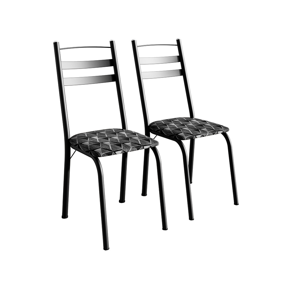 Conjunto de Mesa Quadrada com Tampo de MDP Amadeirado e 4 Cadeiras Adriana Revestimento Sintético Silver e Preto