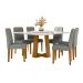Conjunto de Mesa Quadrada com Tampo de Vidro Giratório Off White e 6 Cadeiras Ana Poliéster Cinza e Ypê