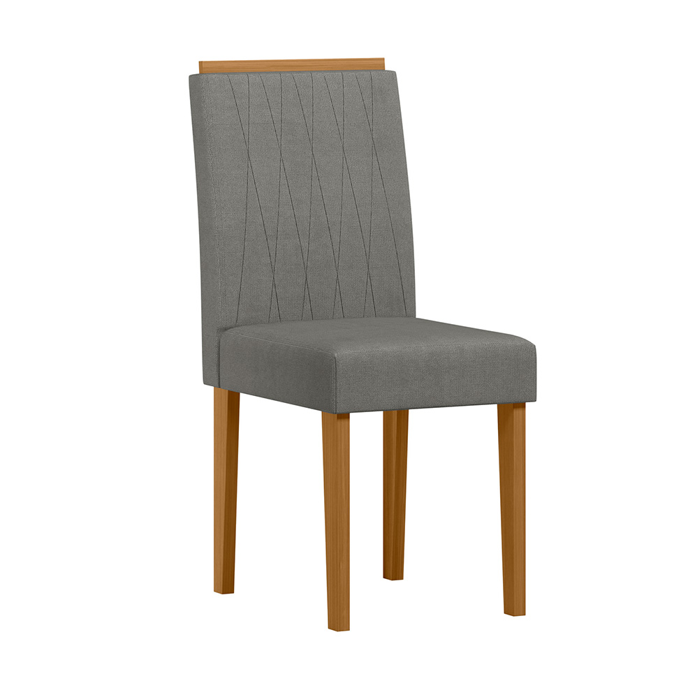 Conjunto de Mesa Quadrada com Tampo de Vidro Giratório Off White e 6 Cadeiras Ana Poliéster Cinza e Ypê