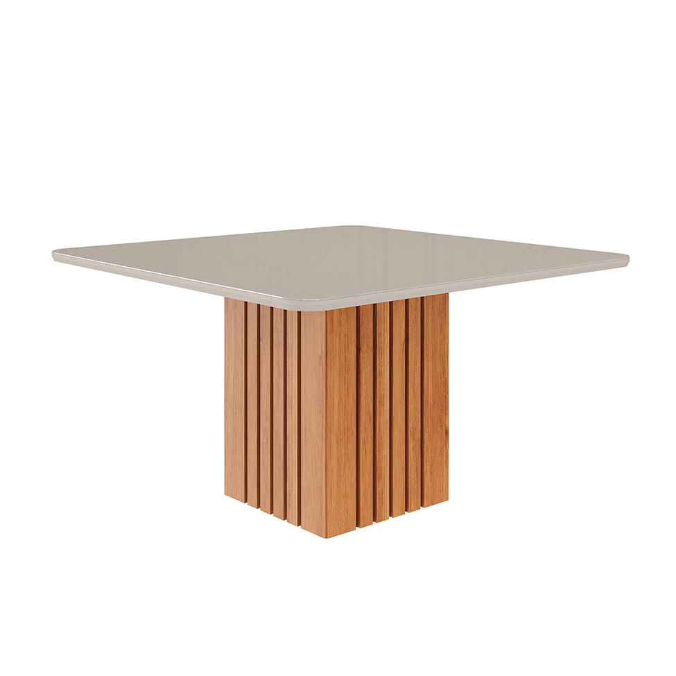 Conjunto de Mesa Quadrada com Tampo de Vidro Off White Ana e 8 Cadeiras Clarice Linho Grafite e Madeira