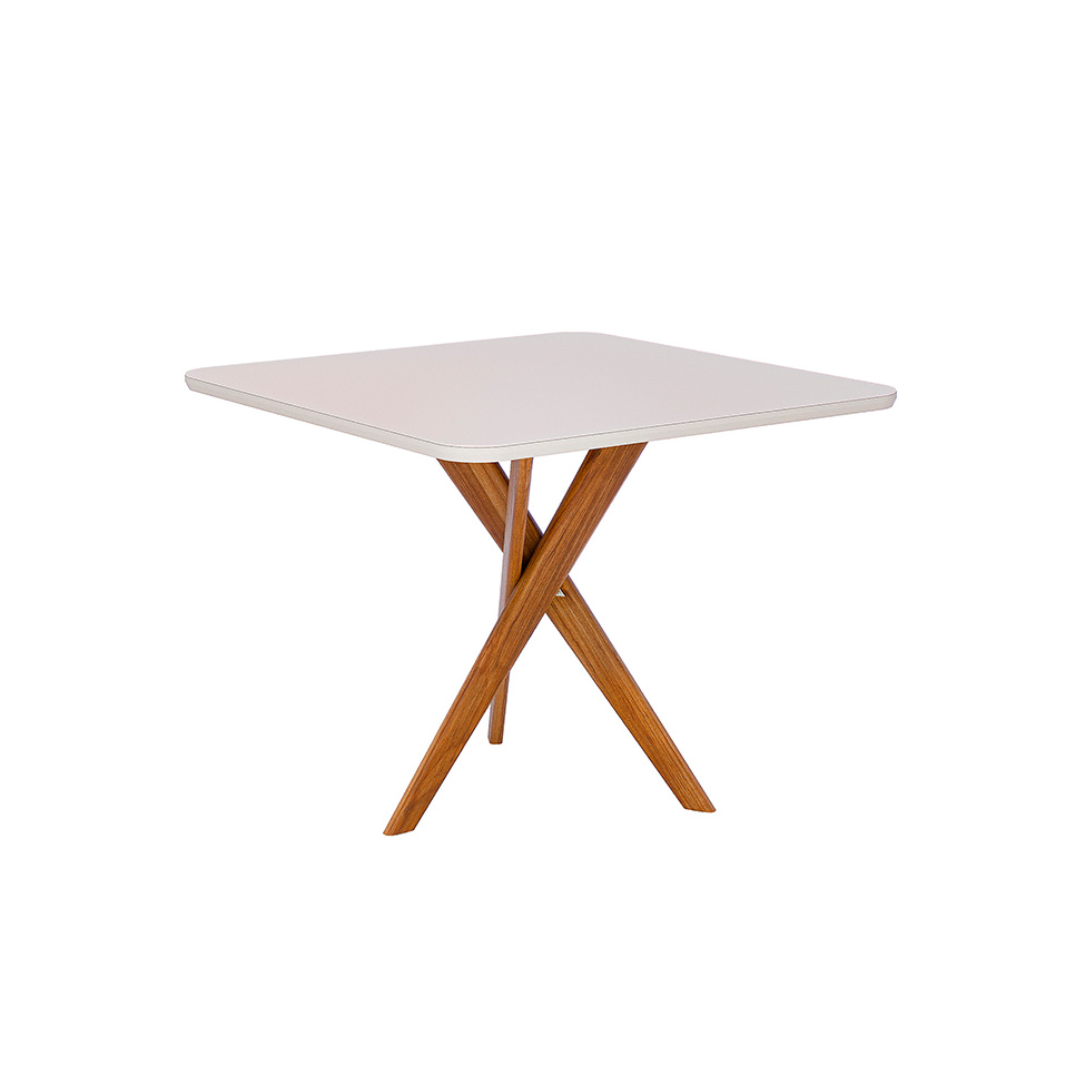 Conjunto de Mesa Quadrada com Tampo de Vidro Off White Cacau e 4 Cadeiras Encanto Revestimento Sintético Marrom e Cinamomo