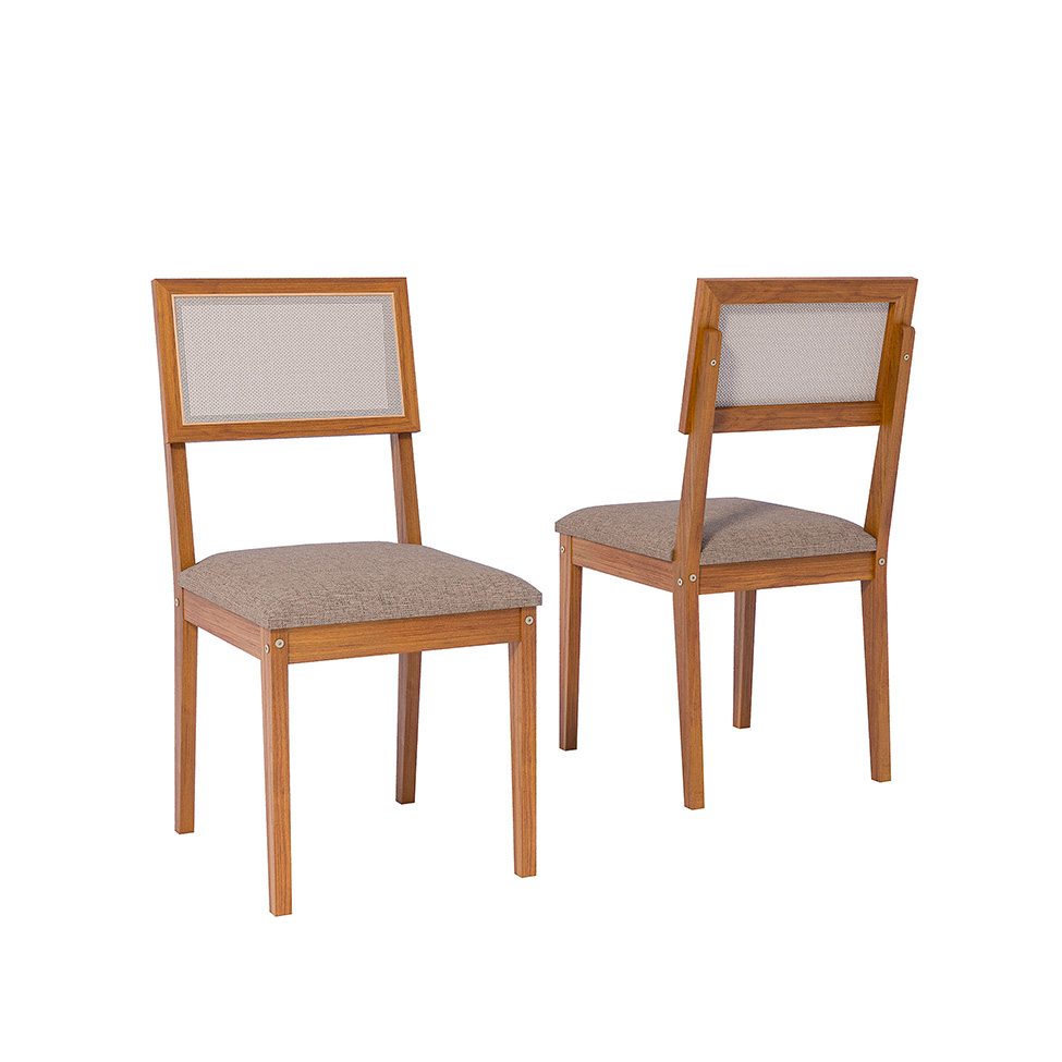 Conjunto de Mesa Quadrada com Tampo de Vidro Off White Cacau e 4 Cadeiras Encanto Revestimento Sintético Marrom e Cinamomo