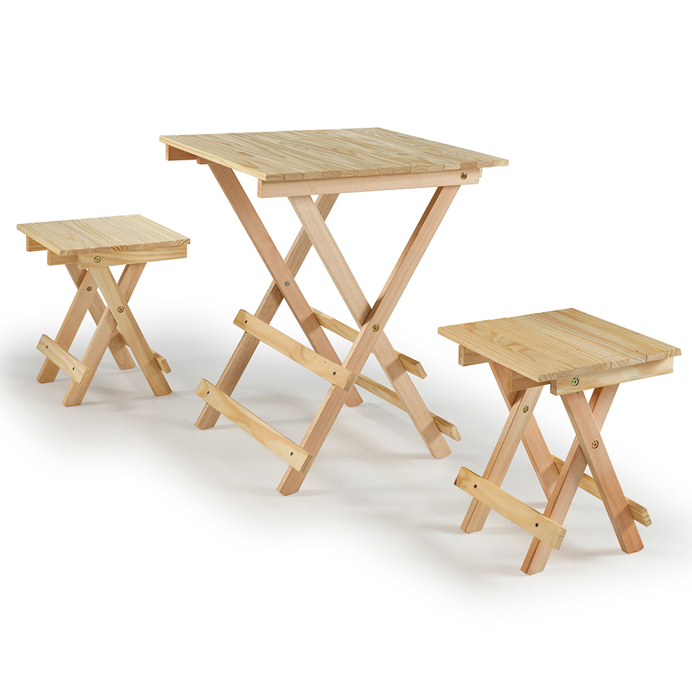 Conjunto de Mesa Quadrada e 2 Bancos Forest Bege