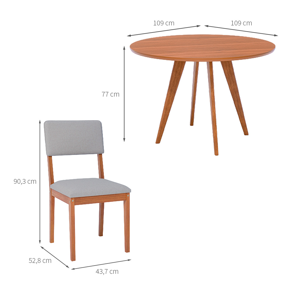 Conjunto de Mesa Redonda com Tampo MDF Acerola e 4 Cadeiras Sabiá Linho Bege e Cinamomo